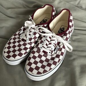maroon and white checkered vans
